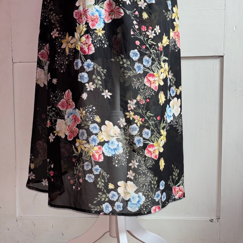 BeBop Black Floral Off Shoulder Ruffle High Low Jumpsuit Size Jr Medium - Picture 5 of 10